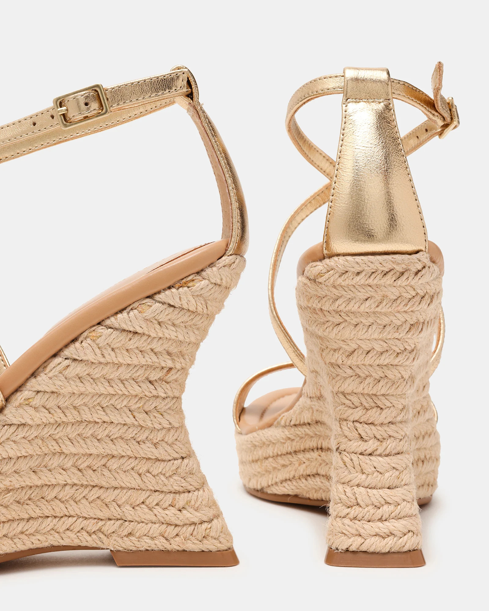 CALIANA Gold Leather Strappy Espadrille Wedge Women's Sandal | Steve Madden (US)