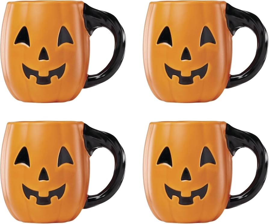 Lenox Coffee Mugs, Vintage Halloween Figural Pumpkin 20 Oz Mugs Set of 4, Porcelain, Spooky Drink... | Amazon (US)