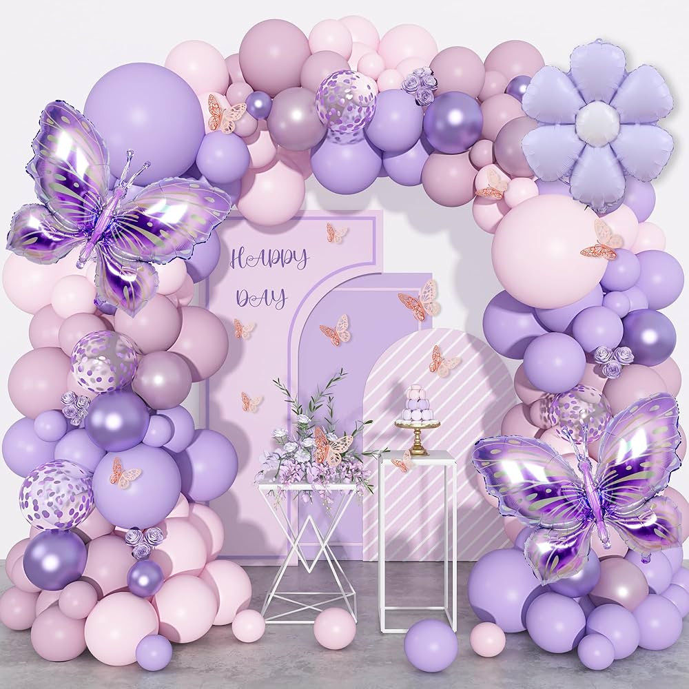 Ouddy Life 171Pcs Pink and Purple Butterfly Balloons Arch Garland Kit, Butterfly Birthday Decorat... | Amazon (US)