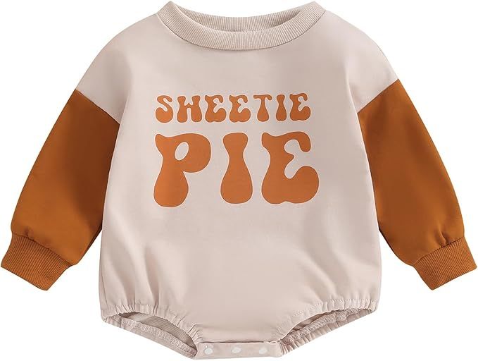 SAYOO Thanksgiving Baby Girl Boy Outfit Turkey and Pie Print Oversized Sweatshirt Bubble Romper B... | Amazon (US)