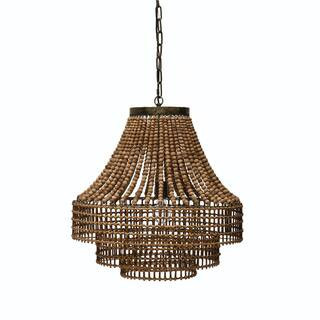 1-Light Brown Rattan & Wood Beaded Round Chandelier | The Home Depot