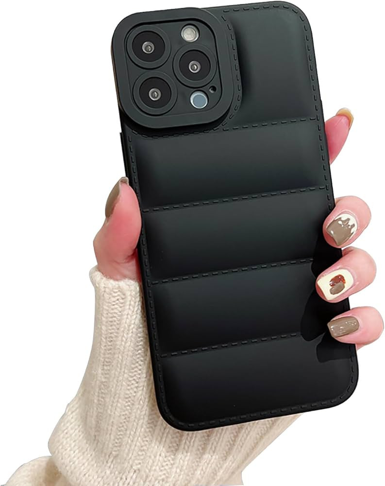 Oahomw Puffer Phone Case,The Luxury Down Jacket Touch Trendy Black Puffer Case for iPhone 13,Blac... | Amazon (US)