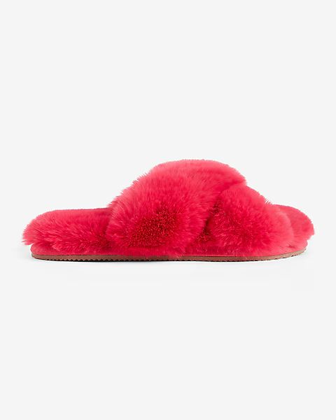 Plush Faux Fur Criss Cross Slippers | Express