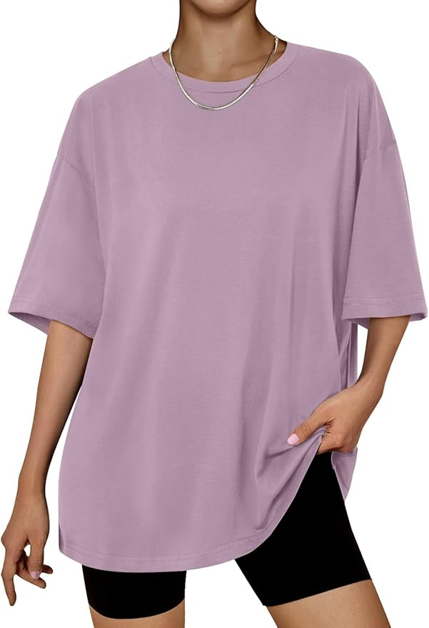 Trendy Queen Womens Oversized Summer T Shirts Fashion Workout Plus Size Tops Short Sleeve Beach V... | Amazon (US)