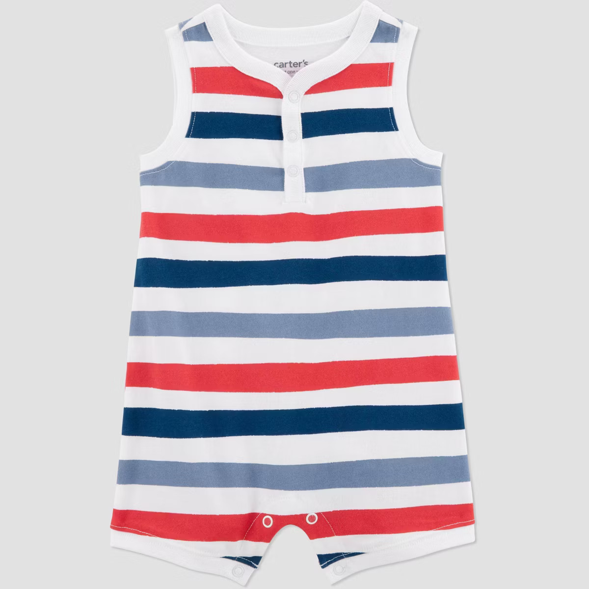 Carter's Just One You® Baby Boys' Striped Romper - 12M: Cotton Jersey, Crotch Snap, Henley Neckl... | Target
