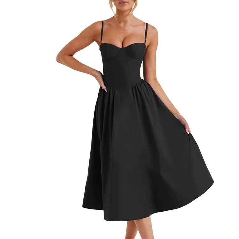 Dresses for Women 2024 Casual Sleeveless Sling Long Summer Solid Color Backless A Line Bandage Dr... | Walmart (US)