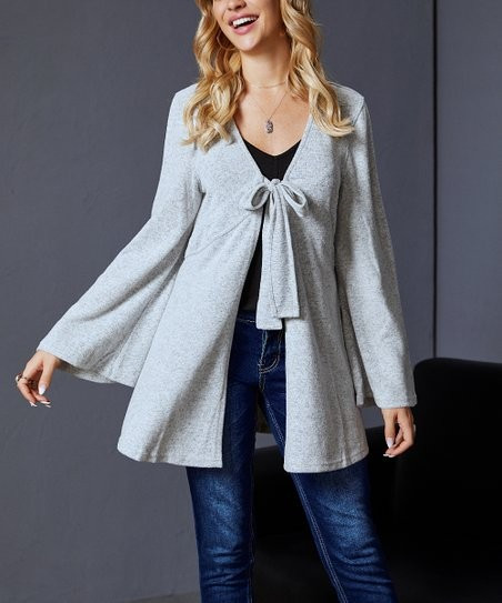 Gray Empire-Waist Tie-Front Cardigan - Women & Plus | Zulily
