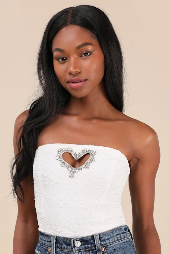 Amias White Jacquard Cutout Crop Top | Lulus