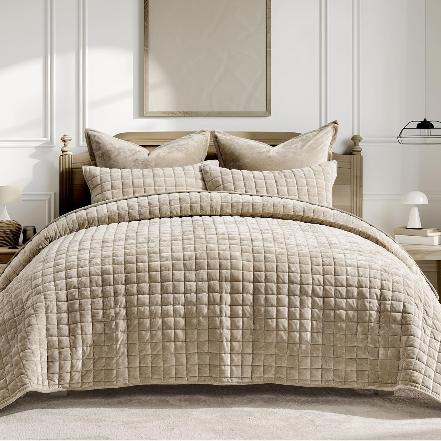 RECYCO Channel Box Stitch Velvet Quilt Set, King Size, Urban Taupe | Amazon (US)