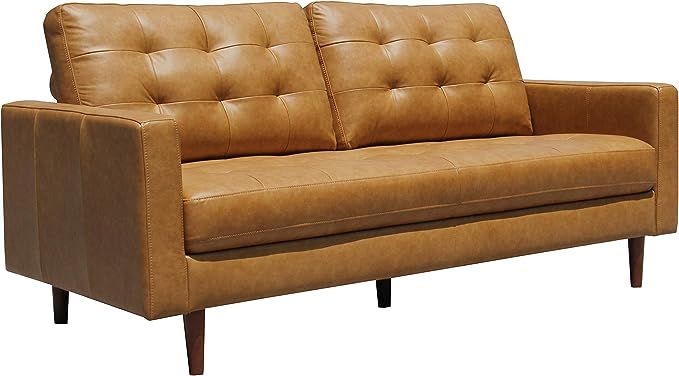 Amazon Brand – Rivet Cove Mid-Century Modern Tufted Leather Apartment Sofa, 72"W, Caramel | Amazon (US)