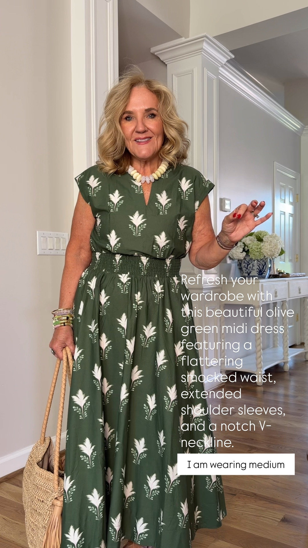This olive green midi dress is effortlessly flattering with its smocked waist, extended shoulder sleeves, and notch V-neckline. The soft silhouette makes it comfortable enough for everyday wear while still feeling polished for brunch, church, vacations, or dinner. It's a refreshing color you'll reach for long after summer.

💡 LTK MADE EASY ❤️ Heart = Support my posts! 🔖 Save = Get sale & restock alerts 📋 Lists = Keep favorites organized 📲 Share = Send lists and products to a friend. Hello, Christmas List! 💬 Comment = Ask me anything about what I'm wearing. :-)
olive green dress, midi dress, smocked waist dress, notch v neck dress, everyday dress, church outfit, vacation dress, brunch outfit, feminine style, comfortable dress, timeless wardrobe

#LTKootd #LTKSeasonal #LTKOver40
