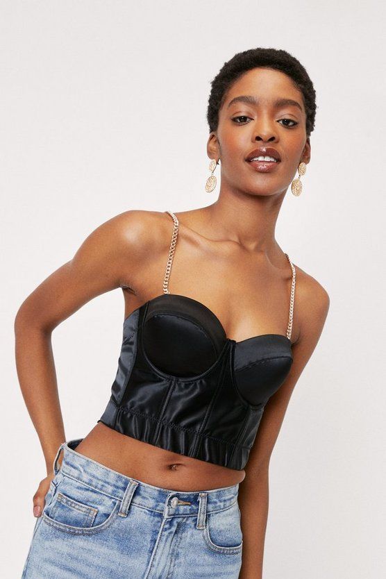 Satin Boned Chain Strap Corset Top | Nasty Gal (US)