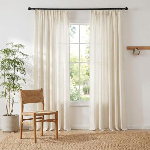 NICETOWN Natural Thick Linen 144 inch Curtains Extra Long, Pinch Pleated/Rod Pocket/Back Tab Privacy Added Window Drapes with Light Filtering for Living Room, W52 x L144, 2 Panels | Amazon (US)