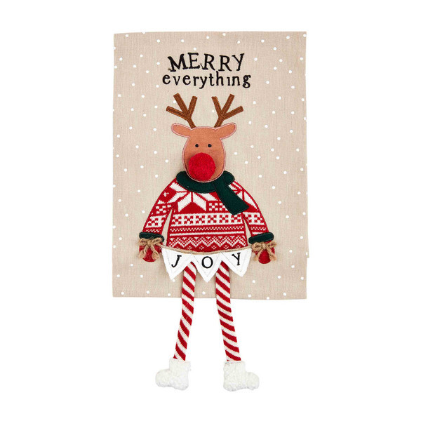 Mud Pie Reindeer Christmas Dangle Leg Towel in Brown | Cotton/Polyester | Mud Pie