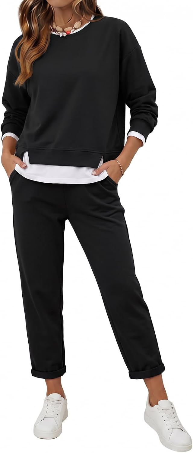Fisoew Women 2 Piece Outfits Oversized Sweatshirt Sweatpants Set Sweatsuits | Amazon (US)