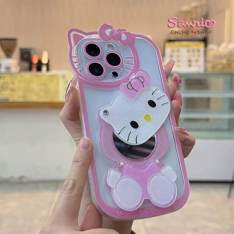 Sanrio 1pc Exquisite Girls' 3D Makeup Mirror For Phone Case, TPU Material, Foldable Stand For IPhone Protective Case, Anti Fall/Decorative Multifunctional Fashionable For Phone Case, Suitable As A Surprise Gift For Couples, Classmates, Roommates, And Girlfriends, For IPhone 11/11pro/11promax/12/12promax/13/13pro Max/14/14Plus/15/15pro/15ProMax/IPhone 16/IPhone XS Max/IPhone XR | SHEIN