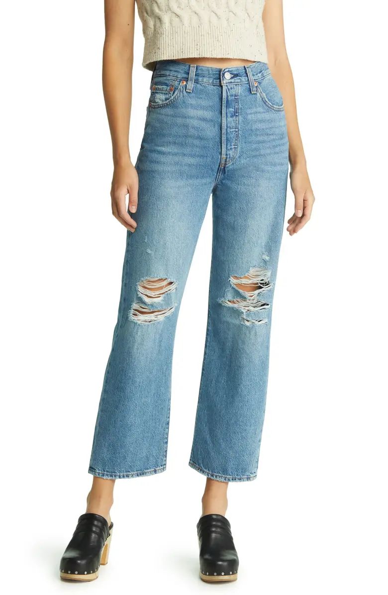 Ribcage Ripped Ankle Straight Leg Jeans | Nordstrom