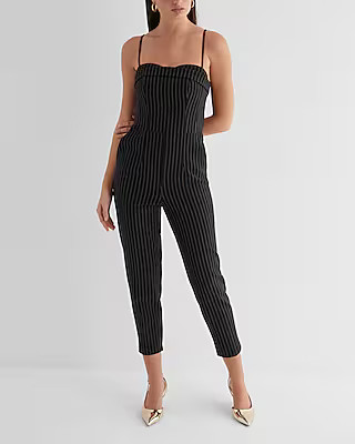 Pinstripe Sweetheart Neckline Straight Leg Jumpsuit | Express