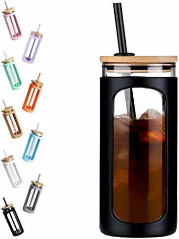 Kodrine 20oz Glass Water Tumble with Straw and Lid,Bamboo Lids Water Bottle, Iced Coffee Cup Reus... | Amazon (US)