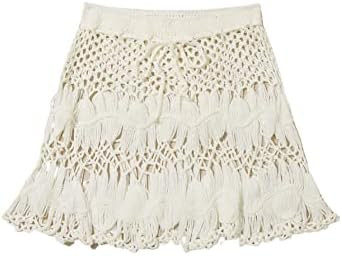 Floerns Women's Bathing Suit Tie Waist Crochet Beach Cover Up Skirt Beige M at Amazon Women’s C... | Amazon (US)
