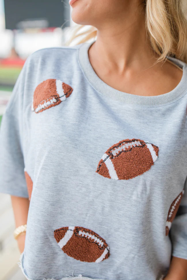 Game Day Glam Heather Grey Short Sleeve Football Patch Tee | Pink Lily