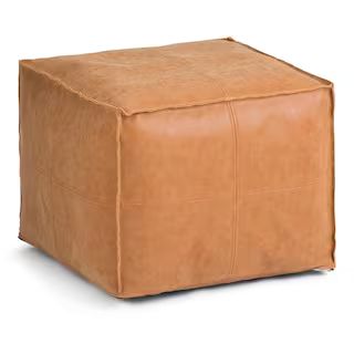 Brody Boho Square Pouf in Distressed Brown Faux Leather | The Home Depot
