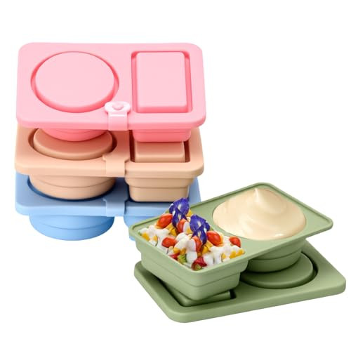 4 Pack Reusable Snack Containers with Lids, Silicone Double Compartment Snack Box Container, Small Mini Snack Pack Containers for Travel, Picnic, Work | Amazon (US)