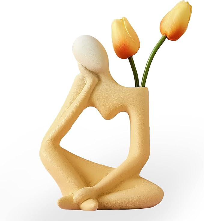 Ceramic Thinker Vase for Flowers, Minimalist Statue Abstract Decor, Modern Office Table Shelf Dec... | Amazon (US)