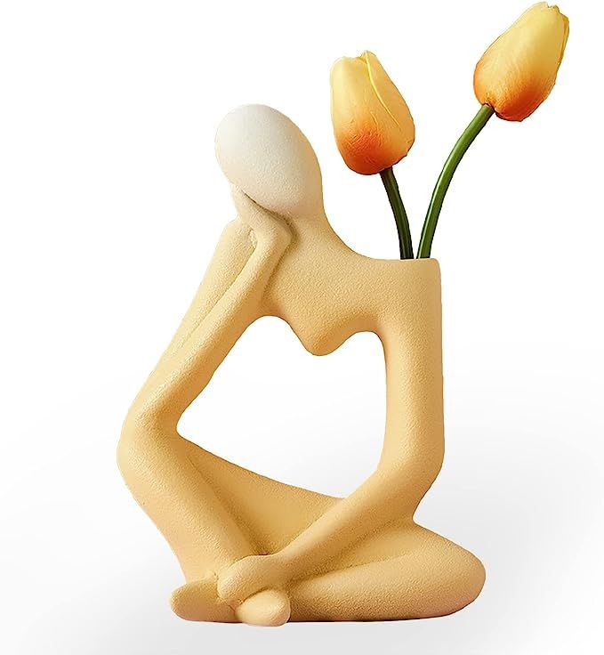 Ceramic Thinker Vase for Flowers, Minimalist Statue Abstract Decor, Modern Office Table Shelf Dec... | Amazon (US)