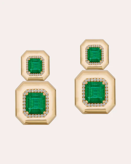 18K Gold Emerald and Diamond Pavé Tiered Earrings | Olivela