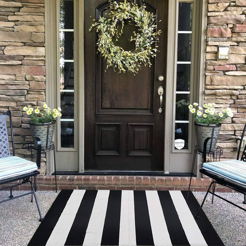 CAINANEL Black and White Striped Outdoor Rug 27.5X 43 inches Front Door Mat Hand-Woven Cotton Ind... | Amazon (US)