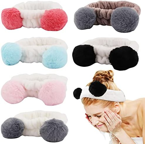 WHAVEL 6 Pack Animal Ear Headbands Spa Headbands Cute Panda Coral Makeup Headbands Face Washing Head | Amazon (US)