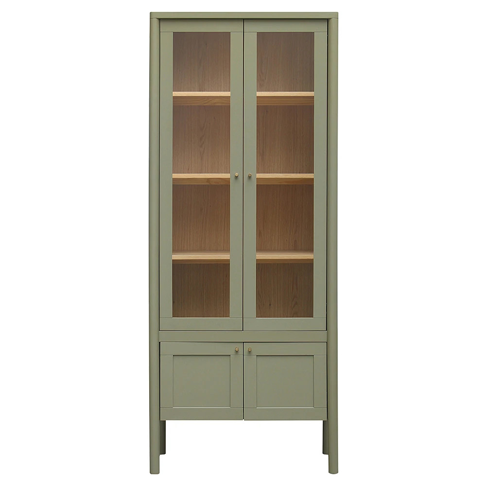 Riona Modern Classic Green Pine Wood Tall Display Cabinet | Kathy Kuo Home