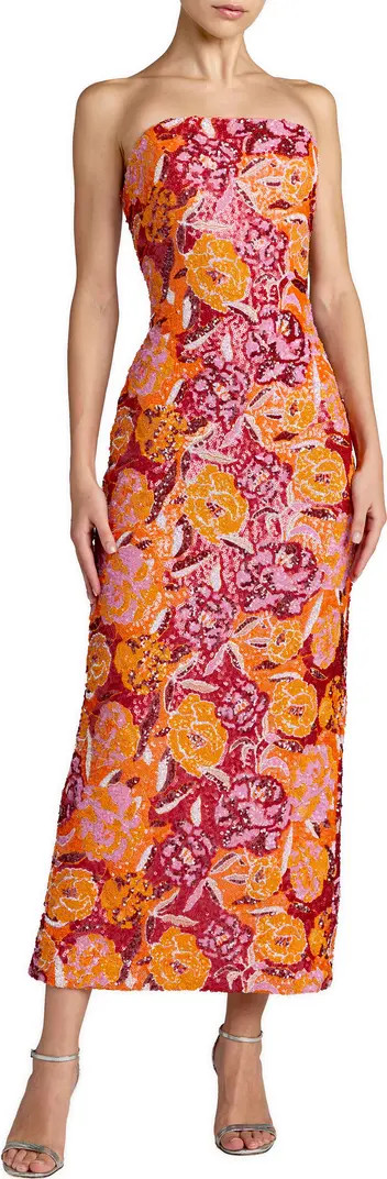 Mac Duggal Strapless Floral Sequin Midi Dress | Nordstrom | Nordstrom