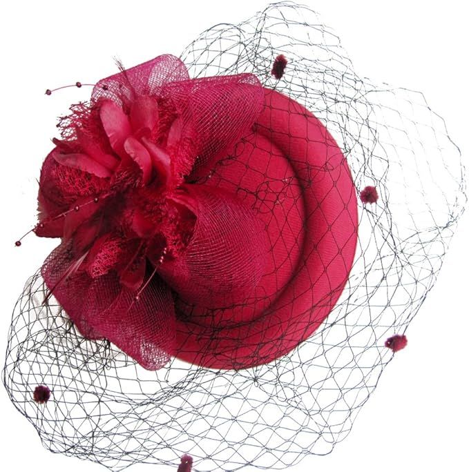 Cizoe Fascinator Hats for Women 20s 50s Vintage Pillbox Hat Kentucky Derby Fascinators Flower Veil W | Amazon (US)