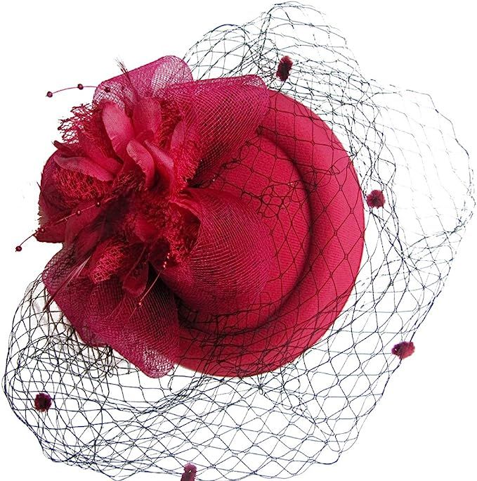 Cizoe Fascinator Hats for Women 20s 50s Vintage Pillbox Hat Kentucky Derby Fascinators Flower Veil W | Amazon (US)