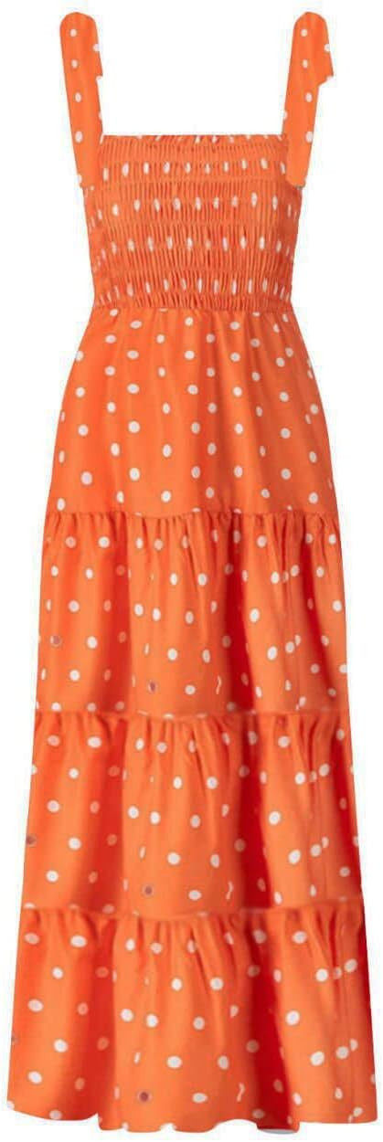 kinstell Women's Summer Boho Spaghetti Strap Square Neck Ruffle Casual Flowy Long Dress Beach Swi... | Amazon (US)