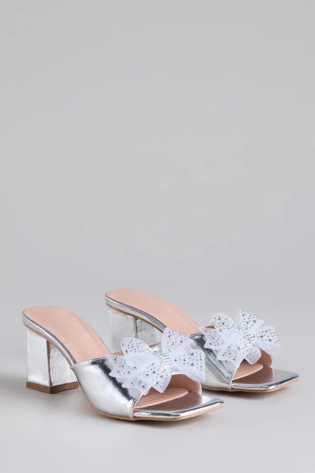 Sweet Glamour Rhinestone Bow Mules | Windsor Stores