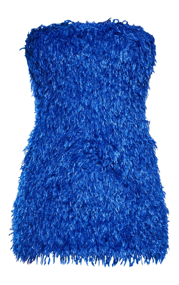 Blue Textured Detail Bandeau Bodycon Dress | PrettyLittleThing US