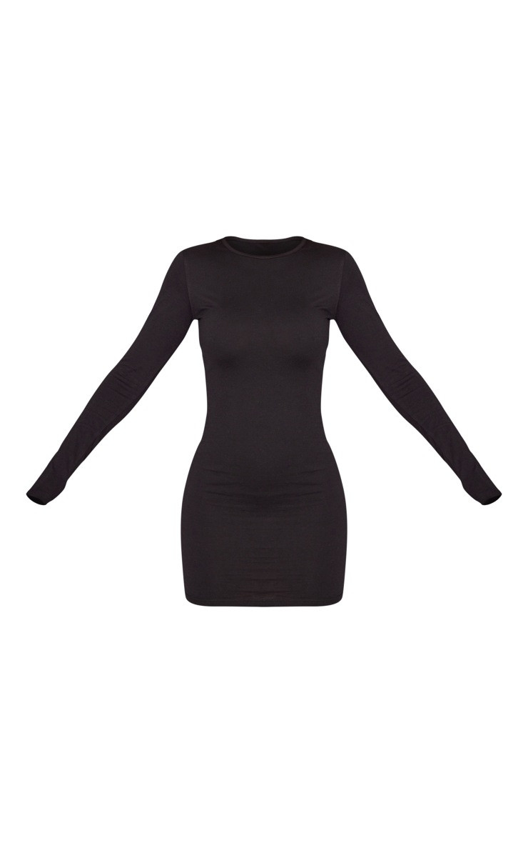 Black Basic Cotton Long Sleeve Bodycon Dress | PrettyLittleThing US