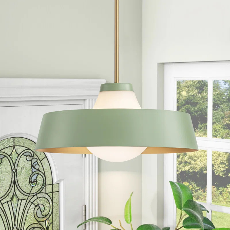 Edford 1-Light Single Metal Glass Shaded Kitchen Island Pendant Light | Wayfair North America