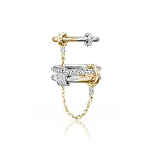 BKC FOCUS ON QUALITY Gold Stackable Rings for Women, 14k Gold Plated Linked Chain Ring Set, Statement Cubic Zirconia Interlocking Rings, Silver & Gold Mixed Metals Chunky Stack Rings (Harmony set, 7) | Amazon (US)