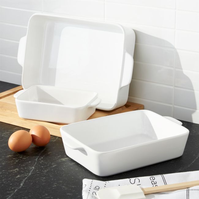 White Potluck Baking Dishes Set of Three | Crate & Barrel