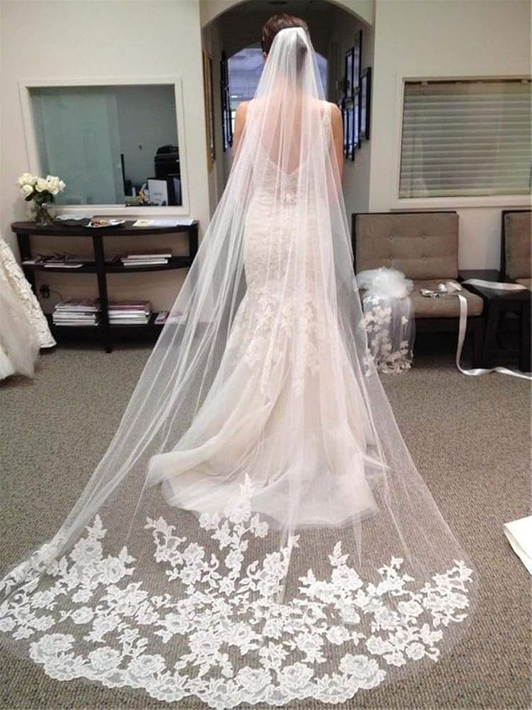 Cathedral Wedding Veil Long Bridal Lace Veil Tulle Hair Accessories With Comb for women Floral 11... | Amazon (US)