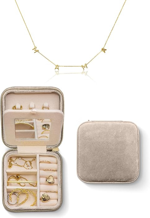 Mama Necklace & Velvet Travel Jewelry Box Organizer Bundle | 14K Gold Dipped Necklaces for Women,... | Amazon (US)