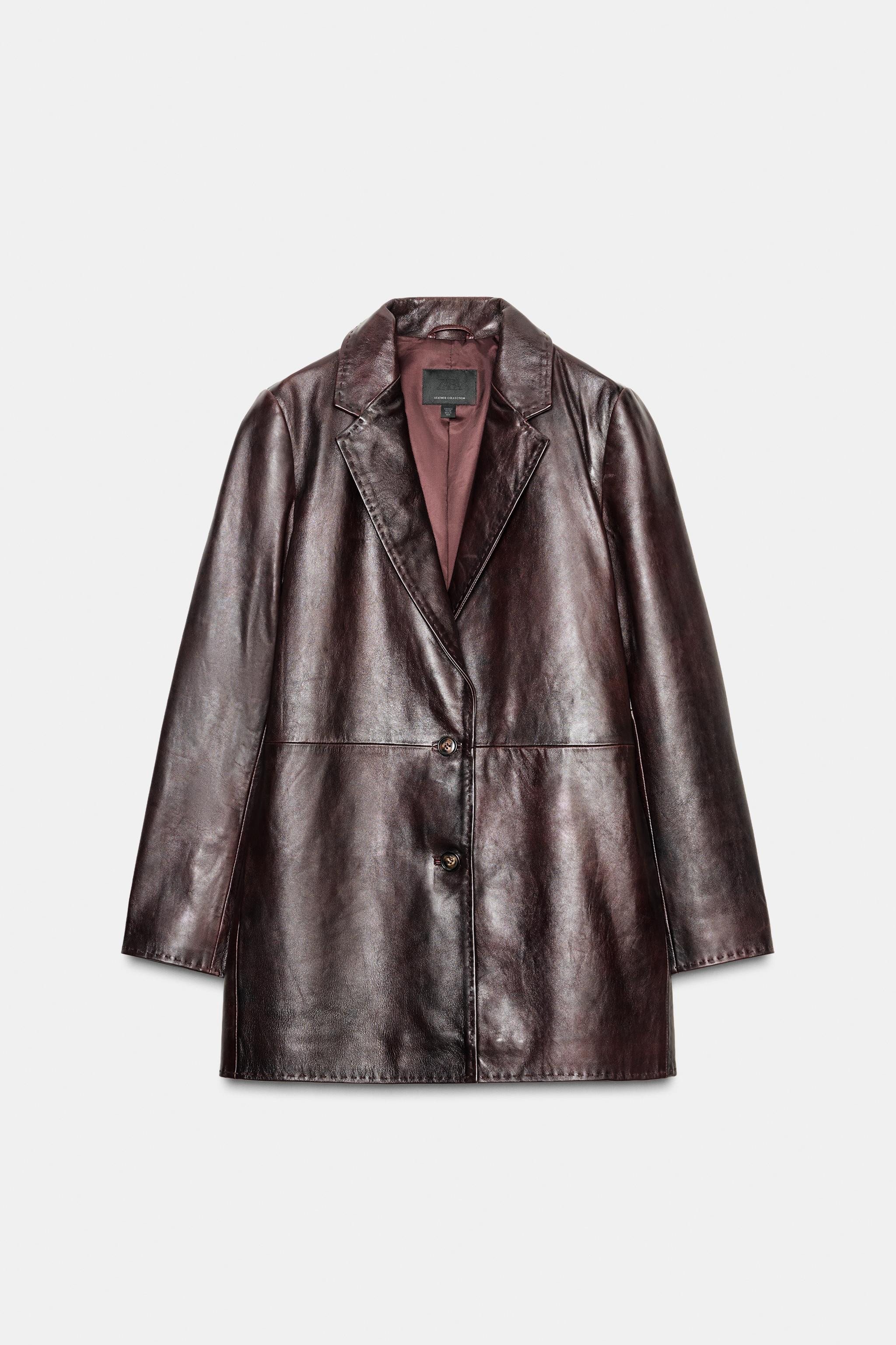 100% LEATHER STITCHED COAT | Zara UK