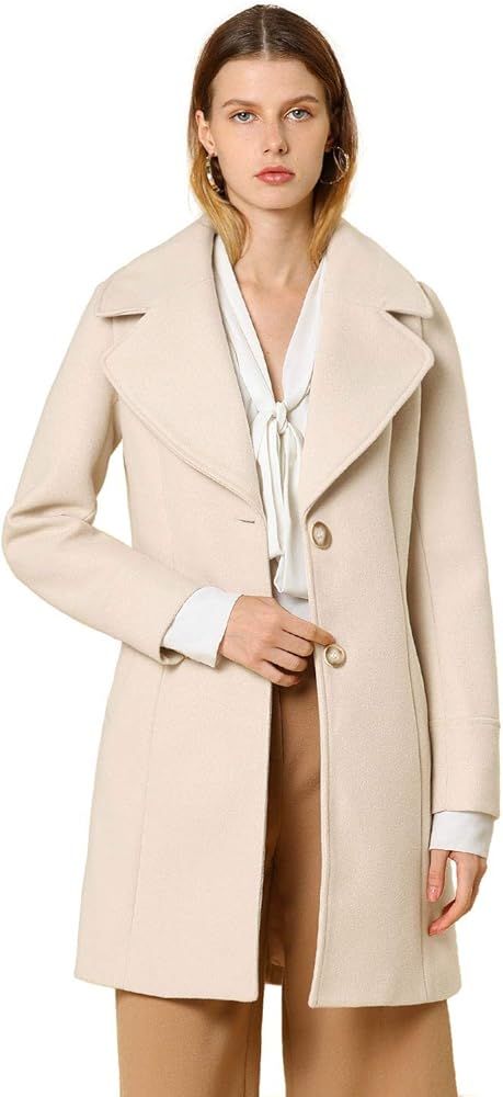 Allegra K Women's Notched Shawl Collared Buttons Overcoat Single Breasted Long Winter Coat with P... | Amazon (US)