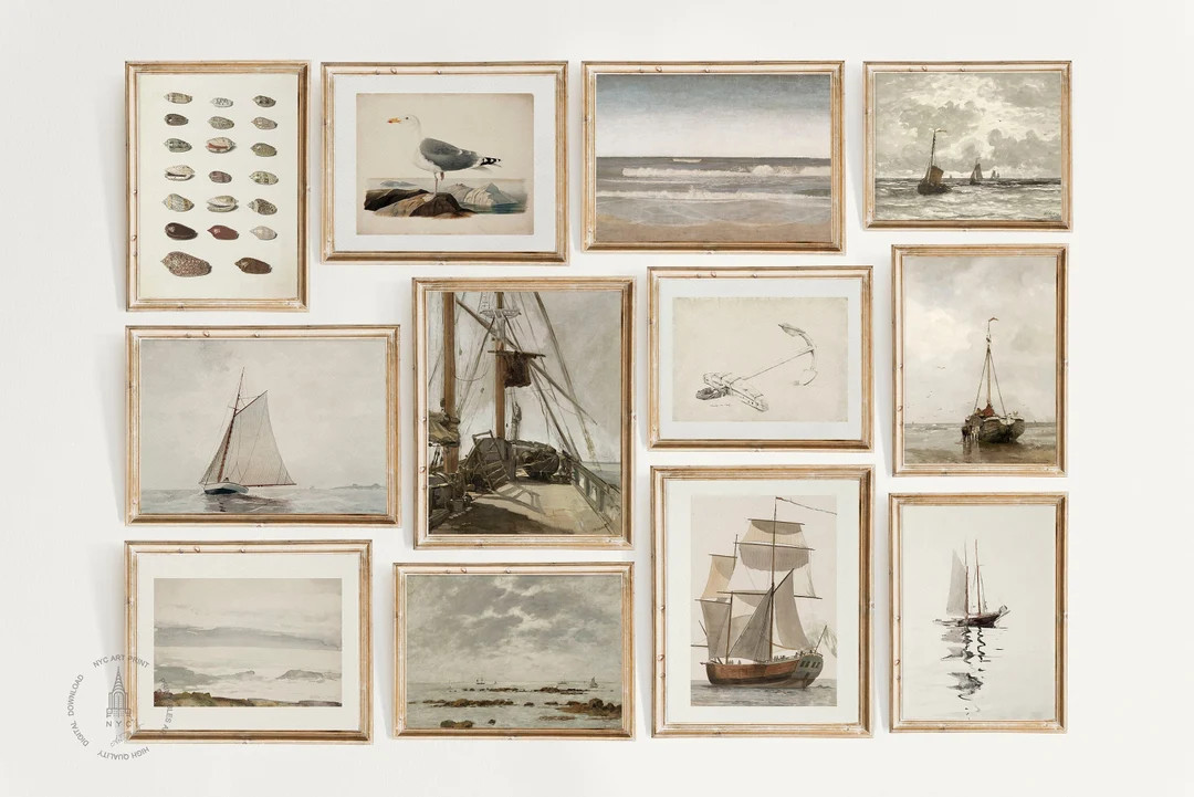 Vintage Seascape Gallery Wall Print Set of 12, Vintage Nautical Coastal Home Decor Printable, Coa... | Etsy (US)