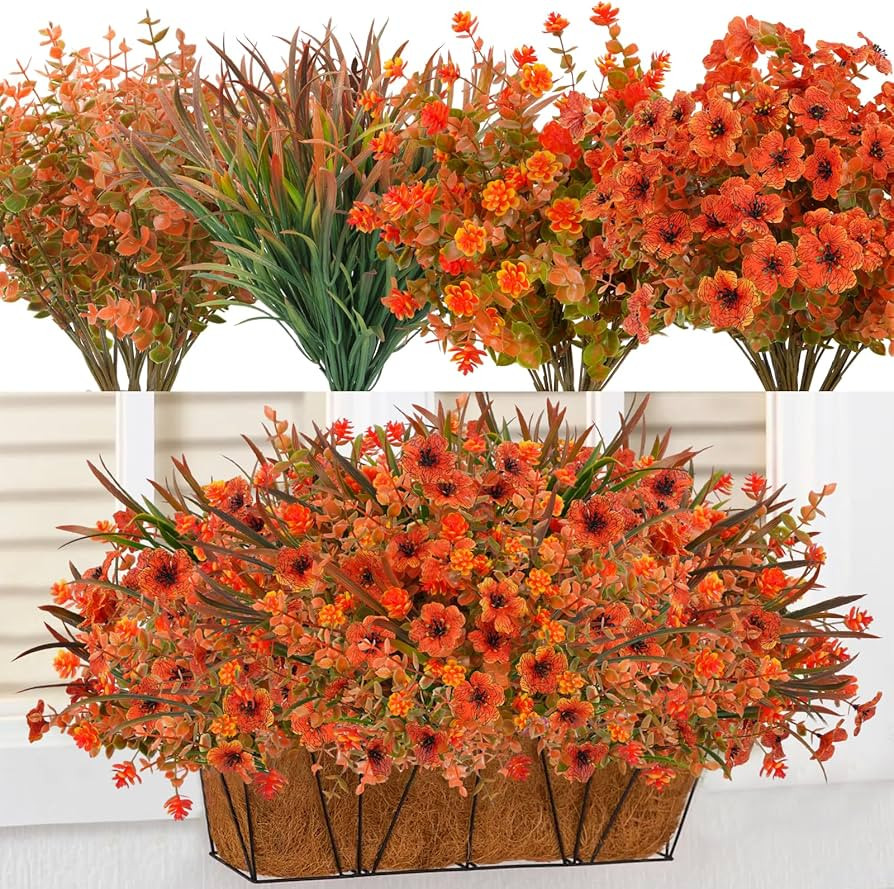 XHXSTORE 22 Bundles Artificial Fall Flowers for Outdoors Fall Decorations UV Resistant Plastic Pl... | Amazon (US)