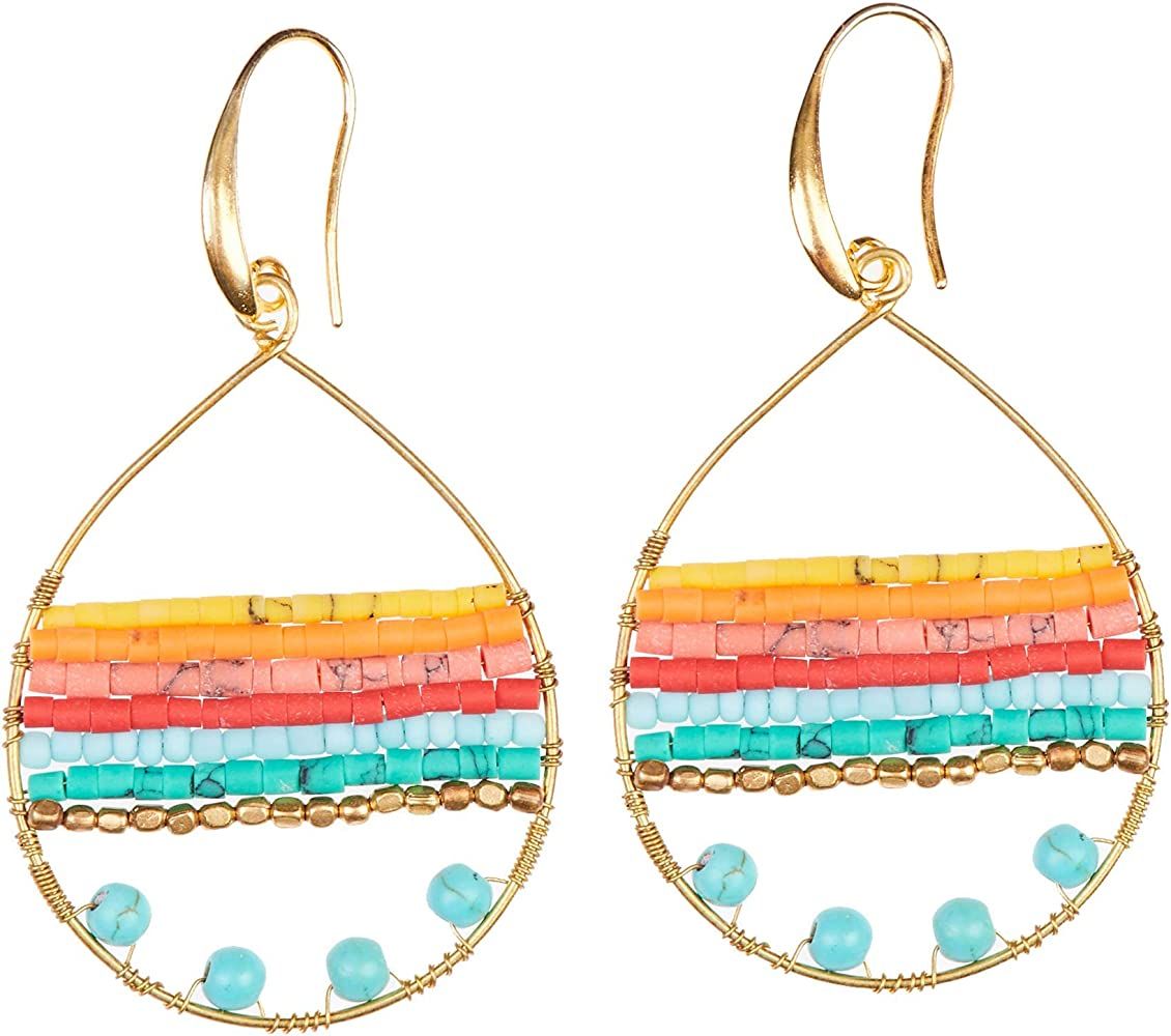 Boho Teardrop Earrings Multi-Color Silver Gold Hoop Earings - Bohemian Jewelry for Women by Akita... | Amazon (US)